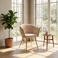 Fauteuil de salle à manger élégant en velours plissé, chaise d'appoint de luxe avec cadre doré, chaise de café et de maison très prisée