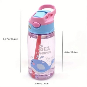 Gobelet d'eau portable pour enfants de 480 ml, motif dessin animé, avec pailles, bouteille anti-fuite pour les sports de plein air - Product Image 6