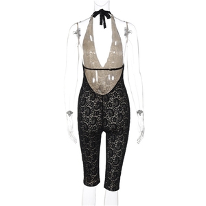ZHEZHE 2025 elegante body da donna Sexy <span class=keywords><strong>in</strong></span> <span class=keywords><strong>pizzo</strong></span> profondo scollo a V pagliaccetti corti tuta corta per <span class=keywords><strong>tute</strong></span> da Night Club per feste - Product Image 6