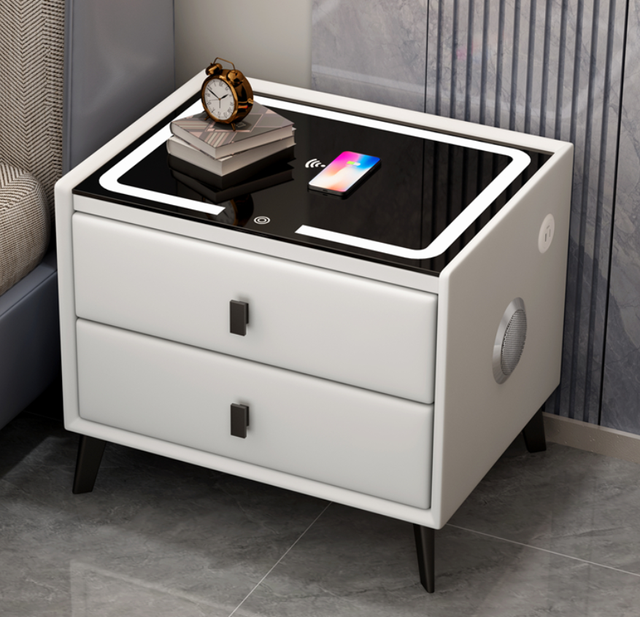 Smart Nightstand Modern Tech Minimalist Smart Bedside Table with Wireless Charging Dock and Speaker