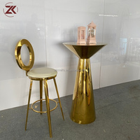 Table de bar de luxe ZKAI en acier inoxydable doré avec chaise à dossier haut pour mariage, événement, location