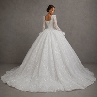 Robe de mariée classique et modeste, coupe princesse, à manches longues, avec corset illusion, dentelle florale 3D, perles et paillettes, grande taille, sur mesure