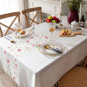 Floral Rectangle <b>Table</b> <b>Cloth</b> Luxury White Linen for Dining Room and Parties for Weddings and round Events - Product Image 1