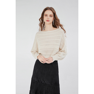 <span class=keywords><strong>Pull</strong></span> court <span class=keywords><strong>blanc</strong></span> pour femme avec <span class=keywords><strong>col</strong></span> <span class=keywords><strong>bateau</strong></span> manches chauve-souris creux goutte épaule-été décontracté tricoté tricots - Product Image 3