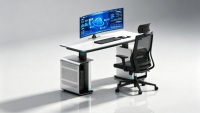 Bureau électrique réglable en hauteur pour le télétravail, poste de travail ergonomique assis-debout avec cadre métallique moderne