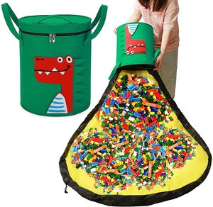 ZQ51 Toy Storage Organizer and Play Mat 2in 1 Toy Storage Basket with Zipper Lid Indoor Outdoor Toy Quick Storage Bag