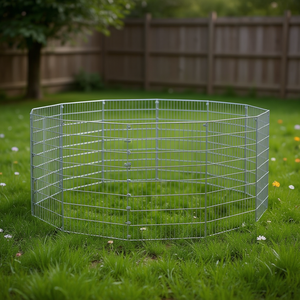 Recinto Plegable de 12 Paneles para Animales, de Hierro Galvanizado Plateado, Jaula Redonda Mediana para Mascotas, Cierre con Botones a Presión - Product Image 2