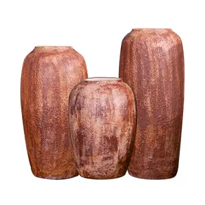 Popular Tabletop Natural Style Red Porcelain Vase Assorted 3 Size Set Ceramic Vase For Home Decoration