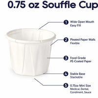 Gobelets en papier blanc jetables de 0,75 oz pour sauces et condiments, personnalisables avec logo, vente en gros pour la restauration