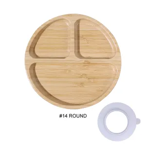 2024 New Products Oem Cartoon Silicone Suction Baby Eating Plate Tableware Bamboo Baby Kids Plate WEood Bamboo Plates For Baby