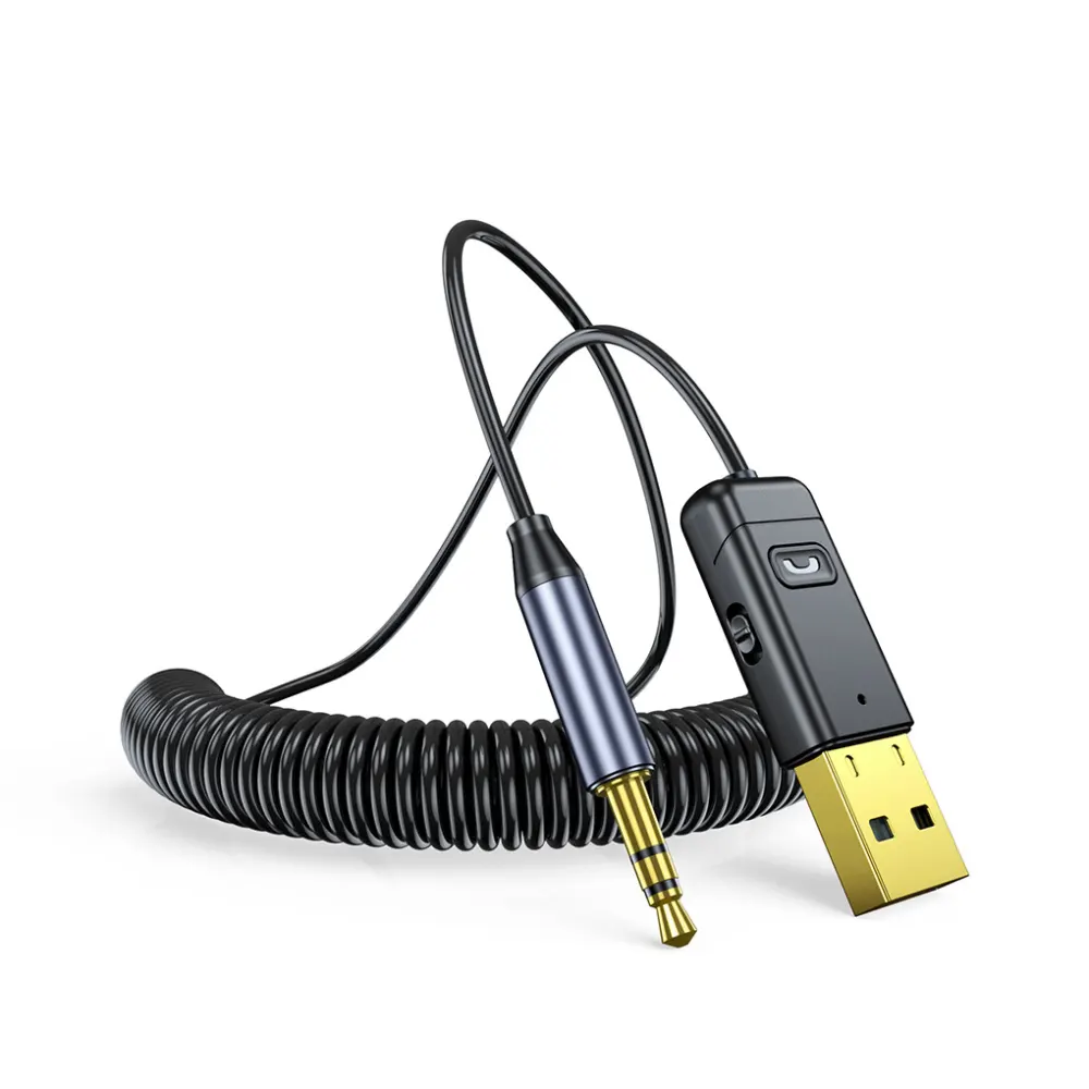 Adaptador Aux Bluetooth para coche, receptor inalámbrico con USB a conector de 3,5mm, Kits de adaptador con micrófono incorporado