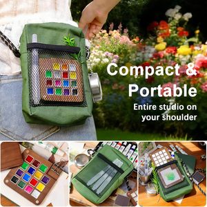 Ensemble de peinture <span class=keywords><strong>aquarelle</strong></span> miniature XinyiArt, tout-en-un, <span class=keywords><strong>kit</strong></span> de peinture <span class=keywords><strong>aquarelle</strong></span> de poche pour artistes avec palette, pinceau, gobelet, journal, sac de transport - Product Image 4