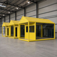 Maison préfabriquée jaune en conteneur de 20 pieds ou 40 pieds, prête à l'emploi, maison modulaire compacte, toit en pente, certifiée CE ISO