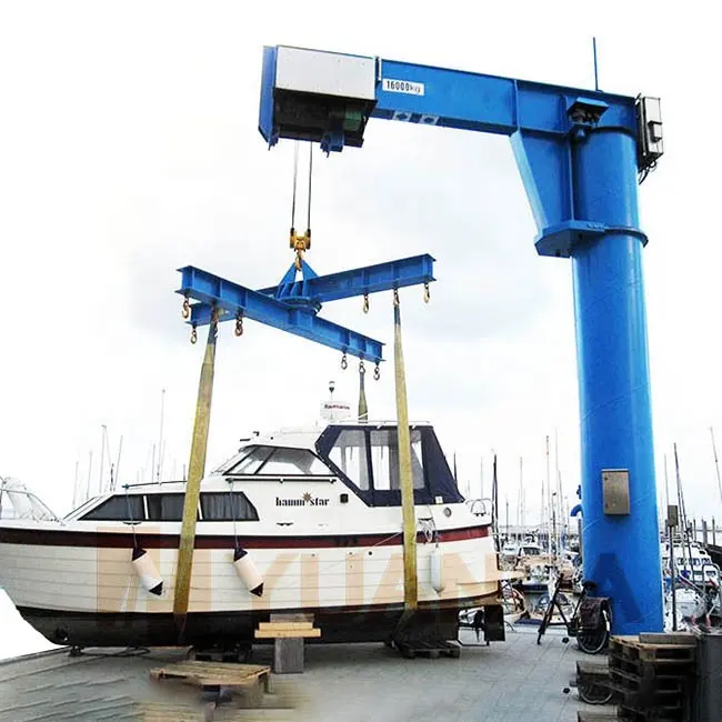 Outdoor shipyard grua port harbour marine boat handling lift pivoting pillar jib crane for lift boat with 4 hoists