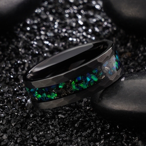 Poya Bijoux Hammererd Usine <span class=keywords><strong>Prix</strong></span> <span class=keywords><strong>Noir</strong></span> Brossé Anneau Météorite <span class=keywords><strong>Opale</strong></span> Tungstène Anneaux Incrustation - Product Image 4