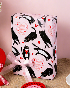 Original romantic pink cute black cat lithographic <b>paper</b> <b>packaging</b> <b>paper</b> for Valentine's Day - Product Image 3