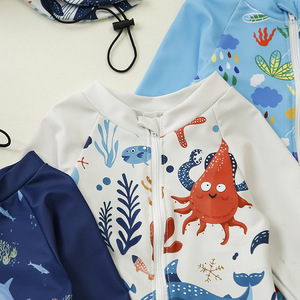 Maillot de <span class=keywords><strong>bain</strong></span> une pièce pour garçons pour les vacances d'été 2026 à la plage : Maillot de <span class=keywords><strong>bain</strong></span> pour enfants à demi-boutonnage + Chapeau 0-5 ans - Product Image 3