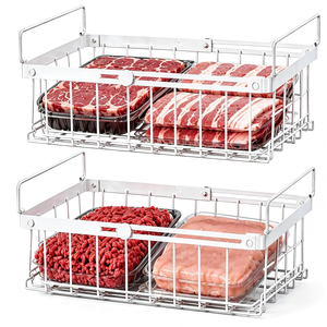 2 Pcs Stackable <b>Chest</b> <b>Storage</b> Basket Expandable 11.81" to 17.72" Foldable Handle Deep Freezer Organizer Bins for 5+ Cu.Ft Fridge - Product Image 1
