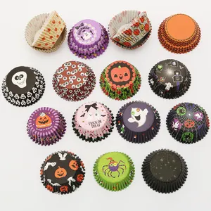 Wholesale Christmas Halloween Disposable Parchment Striped Wave Cupcake Liners Wrappers Flared Paper Baking 100pcs