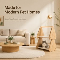 Structure d'escalade pour chat en bambou écologique à 2 niveaux, hamac pour chat, perchoir moderne pour chats d'intérieur