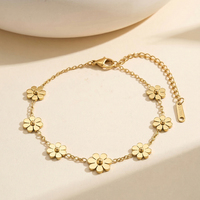 Gelang Bunga Daisy Cantik untuk Wanita, Rantai Liontin Daisy Baja Anti Karat Emas Berkilau, Tahan Noda, Minimalis, Modis