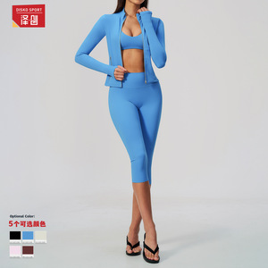 Nuevo Conjunto Deportivo de Yoga de Tres Piezas para Mujer, Cintura Alta, Control de Abdomen, Cierre con Cremallera, Efecto Adelgazante, Tejido Transpirable de Spandex/Nylon - Product Image 2
