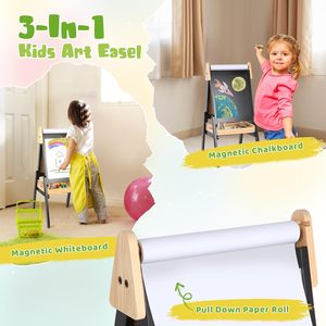 Caballete de Madera Plegable, <span class=keywords><strong>Pizarra</strong></span> Magnética Negra, Ajustable, de Doble Cara, para Niños, con Bandeja de Madera y Rollo de Papel - Product Image 2