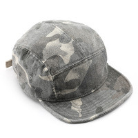 Gorra de 5 Paneles de Lona Camuflada Lavada, Visera Corta Plana, Hebilla Metálica, Correa Ajustable, Estilo Vintage, Camuflaje Desgastado, Unisex, para Camping