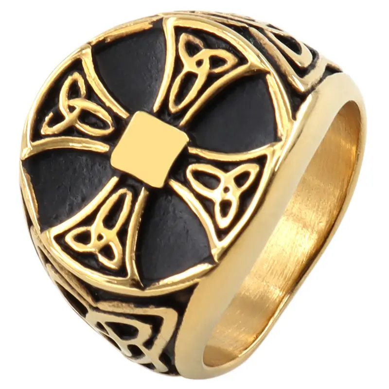 Stainless Steel Ring Jewelry Wholesale Gold Silver Vintage Pattern Helios Cross Fashion Hip Hop Ring For Men