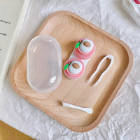 Dessin animé fruits frais stéréo lentille de Contact cadeau compagnon boîte double étui de soins belle pêche Portable Durable avec petite pince à épiler