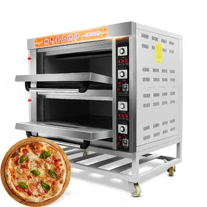 Horno eléctrico Industrial de Pizza a Gas, máquina de horno de Pizza de acero inoxidable, 2 cubiertas, 4 bandejas