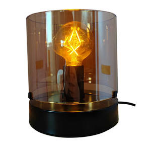 مصباح طاولة زجاجي حديث مطلي بالكروم، مصباح مكتب بقاعدة معدنية، حامل مصباح خشبي E27 للإضاءة الداخلية بدون مصباح - Product Image 1