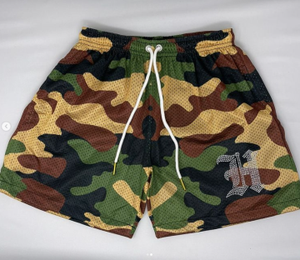 Shorts de basketball brodés sur mesure OEM, séchage rapide, transfert thermique, pour hommes grandes tailles, avec poches, fermetures éclair, genoux en mesh, 100% - Product Image 3