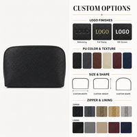 Pochette de maquillage en cuir PU pour femmes, trousse à cosmétiques avec fermeture éclair, forme demi-lune, noire, pochette de toilette, rangement de voyage