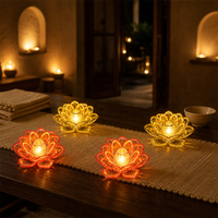 Lampe LED jaune chaude en plastique à fleurs de lotus Bougie sans flamme à piles Écologique pour la fête à la maison Diwali religieux