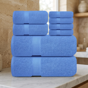 Blue <b>Bath</b> Towel <b>Set</b> Eco-Friendly Cooling Disposable Cotton Solid Color Rectangle Woven Hotel Use Adult Size - Product Image 1