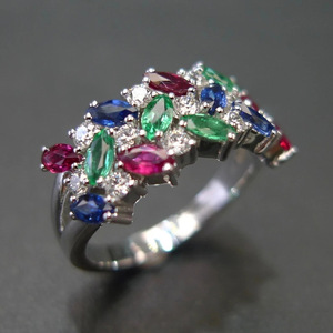 Anello Colorato con Tre File di Zirconi a Forma di Marquise per Donne, Gioiello da Dito alla Moda e Trendy - Product Image 6