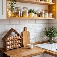 Rustieke acaciahouten ecologische vintage 3-laags verstelbare duurzame eierenopbergrek keukenblad decoratieve displaystandaard