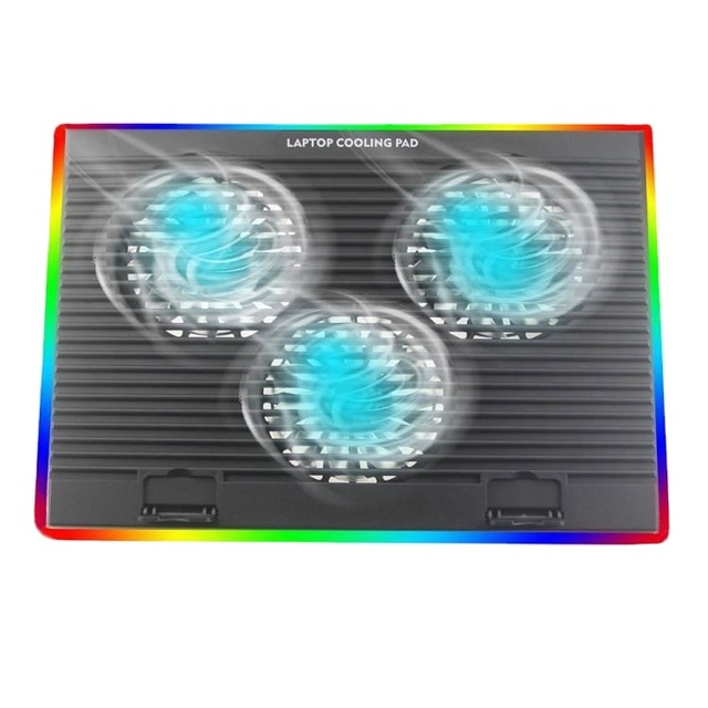 Metal Stock 2-in-1 Laptop Cooling Pad with Phone Stand 3 Fans RGB Adjustable Height Cooling Stand for All Laptops Below 18"