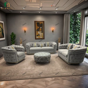 فاخر مخملي إيطالي كريم تشيسترفيلد ، منفذ مصنع لفيلا أثاث غرفة المعيشة مملوء بالإسفنج - Product Image 3