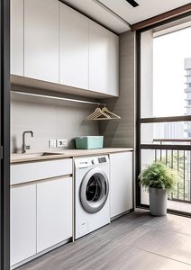 Mueble de Lavandería Moderno Blanco con Lavabo y Lavadora Integrada, Puerta sin Tiradores, Personalizado para Apartamento - Product Image 2