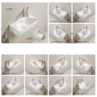 Petit lavabo ovale en porcelaine pour salle de bain, à montage mural, avec trop-plein, lavabo d'angle à un trou, en céramique, matériau pierre, comptoir