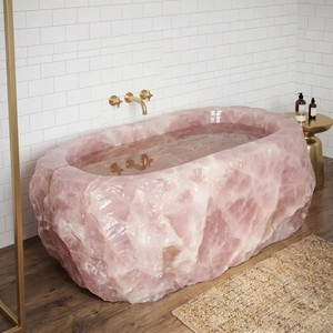 Baignoire autoportante moderne en quartzite naturel rose Cammy Stone, en marbre cristallin, sur mesure pour appartement et villa - Product Image 1