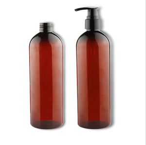 Round 500ml PCR recycled plastic PET brown amber shampoo lotion pump bottles for cosmetic packaging