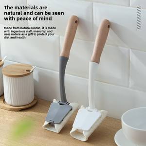 Loofah Pot <b>Brush</b> with <b>Extended</b> Wooden Handle Non-Stick Oil Pot Dish Bowl <b>Cleaning</b> <b>Brushes</b> - Product Image 6