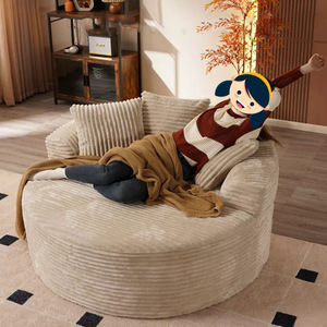 Nordic Style Round Beanbag <b>Chair</b> Off White Comfortable Sofa For Living Room Adults Children Pets - Product Image 1