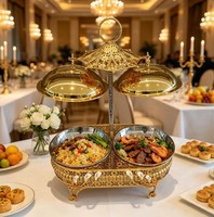 Chauffe-Plat Rond Double Suspendu Doré 16L en Acier Inoxydable pour Buffet, Maintien au Chaud des Aliments, Service de Traiteur pour Hôtels et Banquets