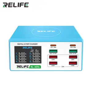 RELIFE RL-309A Chargeur à 8 ports 100W à affichage numérique Charge rapide 3A Charge rapide Prend en charge le chargeur PD 3.0 et QC 3.0