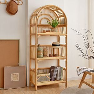 Estantería multicapa de estilo nórdico, estante de almacenamiento de bambú con ratán Real, fácil instalación y móvil para sala de estar - Product Image 1