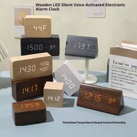 Jam Alarm elektronik, kuarsa Digital kayu kotak Modern dengan kontrol suara untuk Desktop ruang tamu